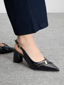 CUCCOO BIZCHIC Nuevos zapatos de vestir para mujer con punta afilada y tacón cuadrado, con lazo, bloqueo de color y decoración de remaches, elegantes y de moda con tacones altos
