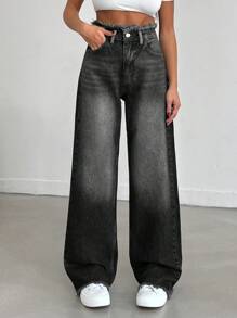 EURMUSE HIGH WAIST STRAIGHT VINTAGE BLUE JEAN - Dark Grey - View 3