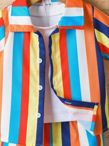 Toddler Boys' Casual Colorful Striped Pattern Woven Shirt And Shorts Set