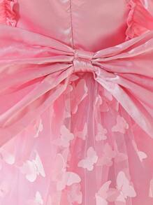 Tween Girls Satin Iridescent Patchwork Ruffle Hem Butterfly Decor Princess Dress, Flare Dress, Spring/Summer Princess Dresses For Kids Princess Dresses For Girls Birthday Girl Dress Young Girls Partywear Princess Dress For Girls Young Girls Partywear - Pink - View 5