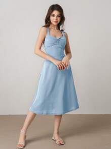 少女花朵优雅婚礼/生日派对礼服、伴娘/花童夏季度假礼服 - 藍色 - 查看 7