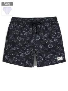 Surfspeed Men's Floral Print Drawstring Waist Casual Beach Shorts - Black - View 3
