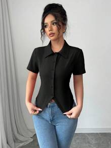 Selianne Blouse femme col claudine taille froncée avec manches lanternes, style vintage, polyvalente