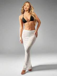 MISSGUIDED Sequin Evening Maxi Skirt Form-Fitting Party Wedding Guest Floor Length Long Sparkle Formal Special Occasion Holiday Winter Skirt - White - View 3