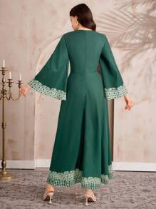Al Najma Women's Turkish & Arab Traditional Long Dress, Modest Kaftan - Dark Green - View 2