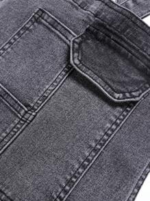 Manfinity Homme Men's Casual Grey Denim Overalls: Sleeveless Strap Neckline Long Length With Pockets Perfect For A Relaxed Everyday Look - Grey - View 4