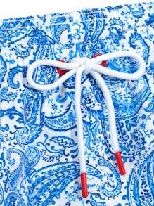 Manfinity KASUA Men's Casual Vacation Cashew Print Drawstring Waist Beach Shorts - Blue - View 4