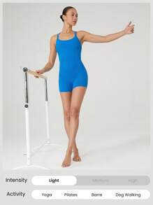 GLOWMODE 4.3" FeatherFit™ Power Play Tummy Control Crossover Strappy Back Romper Bodysuit tác động thấp Yoga Pilates Studio Hàng ngày Thường ngày Có thể tháo rời Cúp - Blue Power - Xem 6