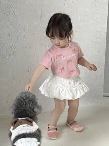 2pcs/Set Baby Girl Cute Casual Daily Ballerina Sweet Short Sleeve Cropped T-Shirt And Ruffle Skirt Outfit Baby Summer Clothes Girl Infant Summer Clothes Girl Baby Girl Clothes Summer Girl Clothes Baby - Pink - View 7