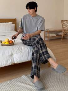 DAZY Men's Plaid Indigo Blue Loungewear Bottoms, Spring & Summer, Fall Pajama, Winter