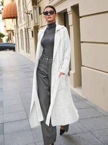 EURMUSE Maxi Cardigan With Belt Outwear Jacket Fall Winter - Apricot - View 3