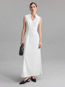 Ontre 2025 Damen einfarbiges ärmelloses Kleid mit V-Ausschnitt, Lässig & Chic, urbaner Party Stil Kleid, erfrischendes Sommerkleid, simples Berufskleid