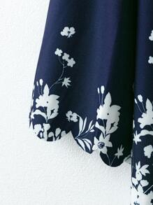 Rusticease Women's Floral Print V-Neck 3/4 Sleeve Loose Blouse,Long Sleeve Tops - Blue - View 4