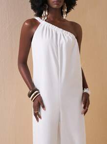 Zivah 波西米亞風夏季寬鬆單肩無袖寬褲橘色連身褲