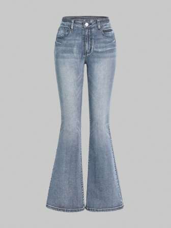 PETITE Punk Chic Vintage Muster bestickte Slim Fit Schlagjeans für Frauen