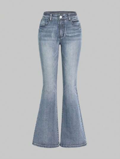 PETITE Punk Chic Vintage Pattern Embroidered Slim Fit Flare Leg Jeans For Women