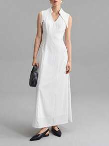 Ontre 2025 Damen einfarbiges ärmelloses Kleid mit V-Ausschnitt, Lässig & Chic, urbaner Party Stil Kleid, erfrischendes Sommerkleid, simples Berufskleid