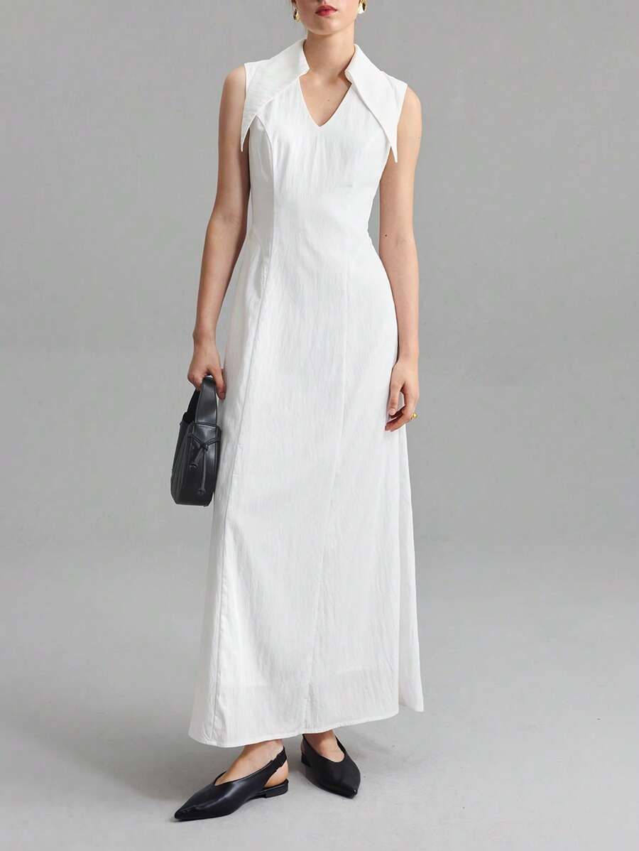 Ontre 2025 Damen einfarbiges ärmelloses Kleid mit V-Ausschnitt, Lässig & Chic, urbaner Party Stil Kleid, erfrischendes Sommerkleid, simples Berufskleid