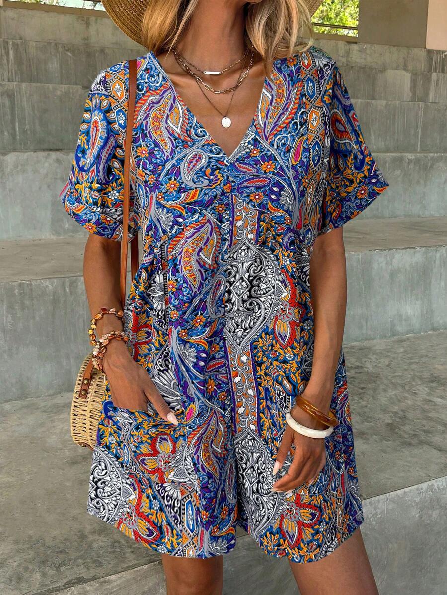 SHEIN LUNE Spring Paisley Print Vacation Dress For Women Boho Summer Dress