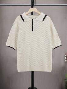 Manfinity Hypemode Men's Relaxed Fit Casual Simple Color-Blocking Ribbed Knit Sweater,Casual Knitted Polo Men