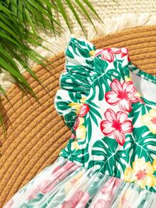 SHEIN Baby Girl Vacation Casual All-Over Print Mesh Patchwork Dress - Multicolor - View 6