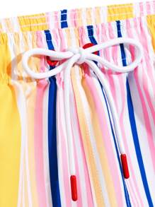 Manfinity Swimmode Men's Striped Drawstring Waist Casual Beach Shorts - Yellow - View 5