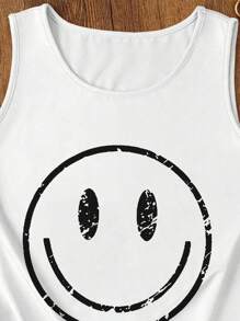 INAWLY Summer Sleeveless Shirt With Round Neck And Smiling Face Print For Women Graphic Tees Women Tops