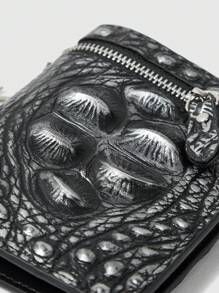 ROMWE Grunge Punk 1pc Vintage Punk Rock Heavy Metal Silver 3D Crocodile Embossed Five-Pointed Star Accent Zip Wallet, With Y2K Music Festival Metal Guitar Star Keychain Pendant - Silver - View 3