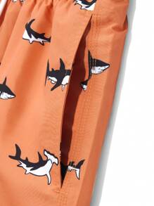 Manfinity KASUA Men's Printed Drawstring Waist Beach Shorts - Coral Orange - View 4