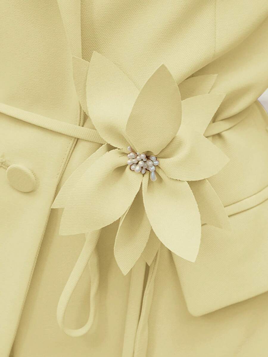 MOTF PREMIUM SLIM FLORAL WAIST BELT BLAZER - Yellow - View 2