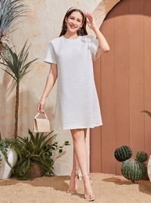 Teen Girls Casual Waffle Flounce Sleeve Dress, Comfortable & Stylish For Spring & Summer Outings,Holiday,Summer,Travel