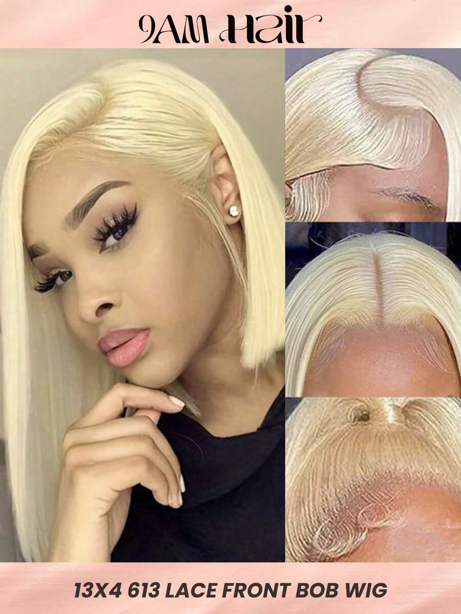613 Blonde Straight 13 X 4 Lace Front Wig With Baby Hair Pre Plucked Bleached Knots Human Hair Wig Short Straight Blonde Wig For Women Blonde Color - S613 - View 1