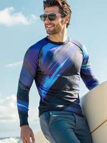 Manfinity VDAYZ Men's Full Print Crew Neck Raglan Long Sleeve Surfing T-Shirt - Blue - View 5