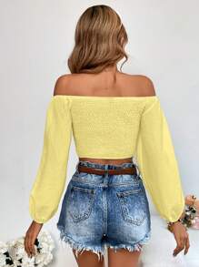 SHEIN VCAY Women's Holiday Solid Color Off-Shoulder Lantern Sleeve Fashionable Blouse - Mustard Yellow - View 2