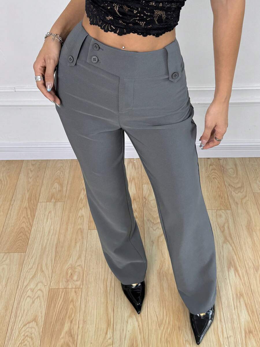 SHEIN EZwear Plus Size Stylish Office/Commute Bell Bottom Grey Pants,Fall Clothes For Women - Grey - View 1