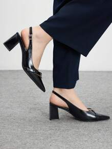 CUCCOO BIZCHIC Nuevos zapatos de vestir para mujer con punta afilada y tacón cuadrado, con lazo, bloqueo de color y decoración de remaches, elegantes y de moda con tacones altos