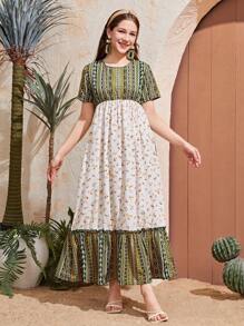 Vestido corto de manga corta con estampado para niña adolescente, estilo de moda, tejido cómodo para el verano, imprescindible
