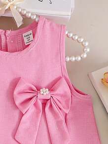 SHEIN Young Girl Sleeveless Princess Dress With Bow, Elegant, Sweet, Fashionable, Perfect For Summer - Pink - View 6