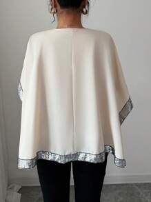 Elenzga Women's Elegant Casual Blouse With Sequin Trim - Apricot - View 2