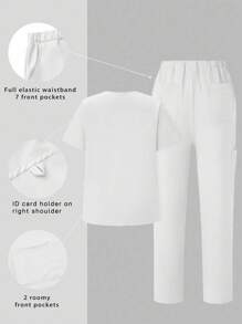 TaskEZ Conjunto Uniforme de Verão Simples de Manga Curta com Bolso na Parte Superior e Calça, Conjuntos de Scrubs