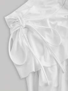 SHEIN PETITE CURVE Drawstring And Fold Detail Solid Color Cake Skirt White - White - View 4