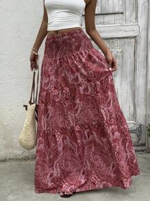 Flirla Women's Boho Print Long Skirt, Casual Vacation & Daily Wear, Spring/Summer