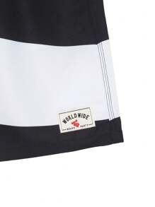 Manfinity Swimmode Shorts de playa para hombre con estampado de letras, cintura con cordón y color contrastante, estilo hawaiano