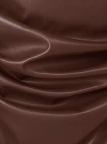 SHEIN EZwear 2pcs Women Solid Color PU Cropped Tank Top, Spring/Summer Brown - Chocolate Brown - View 6