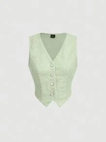 SHEIN MOD 绿色西装背心上衣，直筒裤女士优雅秋冬套装 - 綠色 - 查看 6