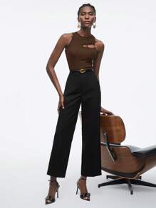 Maija 2025 Summer New Asymmetrical Cut-Out Hollow Round Metal Ring Decor Women's Vest Top, Business Casual Elegant Beach Resort Suitable For Wedding Guest, Countryside Music Festival, Breakfast, Airport Outfit, 90s Retro Stockholm Chic, Independence Day