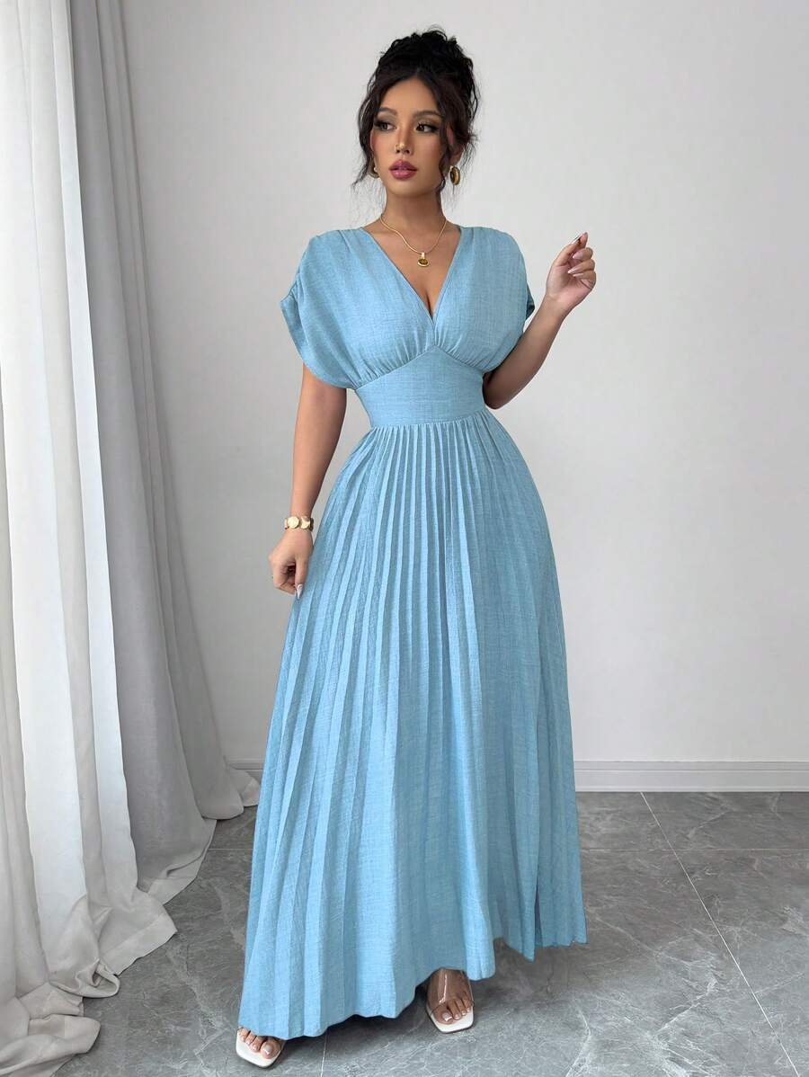 Rafferiza Blue Cross-Front Ruched Waist Short Dress For Women - Baby Blue - View 1