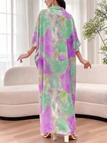 Al Najma Elegantes Batik-Muster Fledermausärmel Kleid im Arabischen Stil