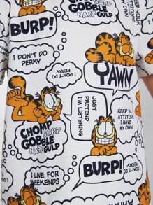 GARFIELD | SHEIN Young Boy Cartoon Cat Print White Casual Cool Sports Short Sleeve T-Shirt And Shorts Outfit - Multicolor - View 5