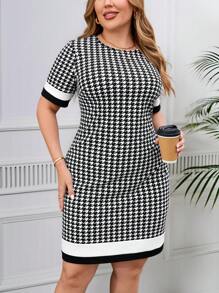 SHEIN Clasi Plus Size Elegancka Kolorowa Blokowa Wzór Houndstooth Dopasowana Sukienka, Sukienki Damskie, Eleganckie Sukienki Damskie, Sukienki Biurowe Dla Kobiet, Sukienki Damskie Plus Size, Sukienka Damska, Stroje Wakacyjne Damskie, Stroje Letnie Dla Kobiet, Business Casual Kobieta, Bluzki Wyjściowe Damskie, Odzież Biurowa Damska, Stroje Wiosenne Dla Kobiet, Festiwal, Stare Pieniądze, Elegancka Odzież Damska, Skromne Ubrania Damskie, Odpowiednie Do Codziennego Eleganckiego Ubioru